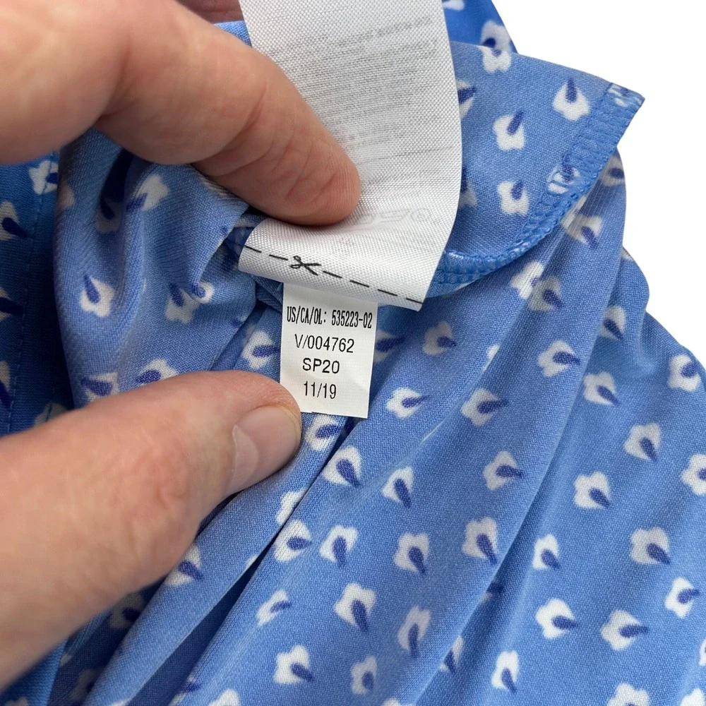 Banana Republic Blue Floral Print Puff Sleeve Top XS Crew Neck Blouse